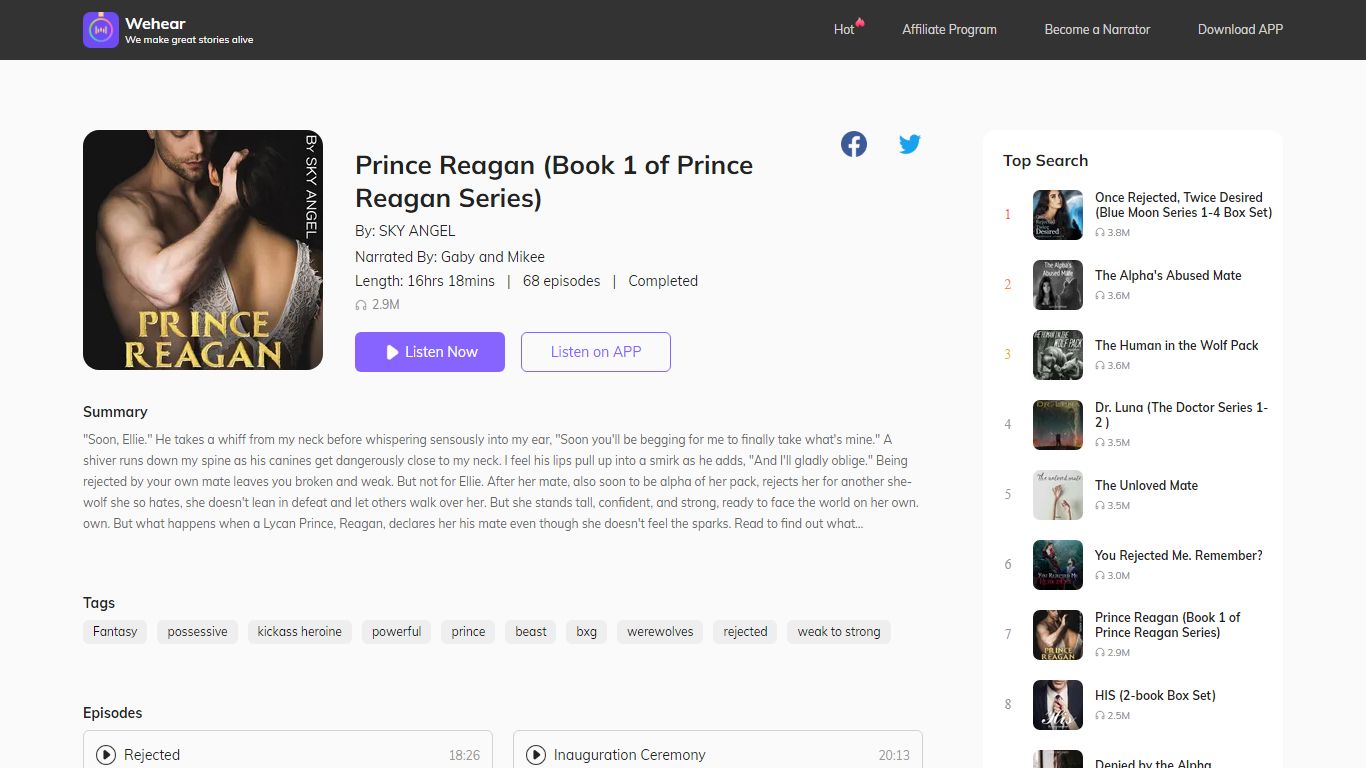 I'm listening Prince Reagan (Book 1 of Prince Reagan Series) on Wehear ...